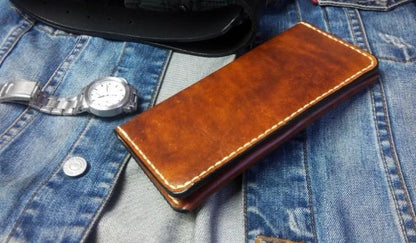 Vintage Brown Leather Bifold Mens Long Wallet Leather Long Wallets for Men