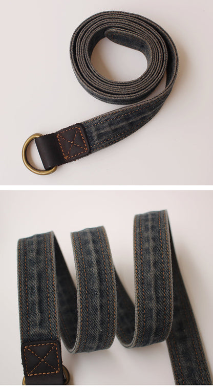 Slim Mens Double Loops Denim Belt Denim Blue Belt Vintage Denim Belt For Men Women