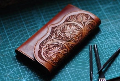 Handmade Leather Vintage Tooled Mens Long Wallet Cool Long Wallet for Men