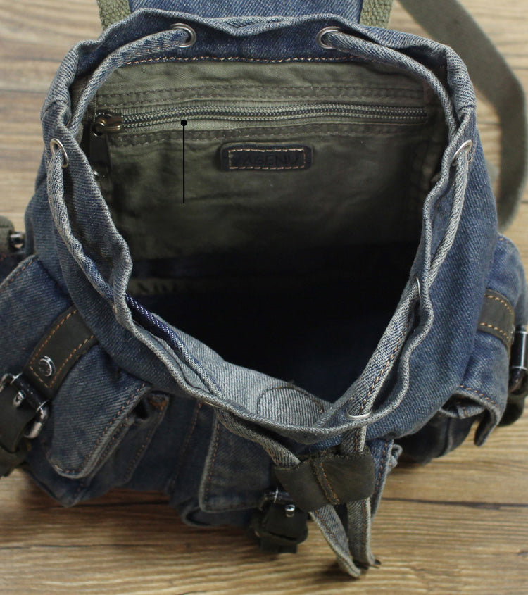 Vintage Denim Blue Womens Backpacks School Backpacks Blue Denim Laptop Backpack For Womens