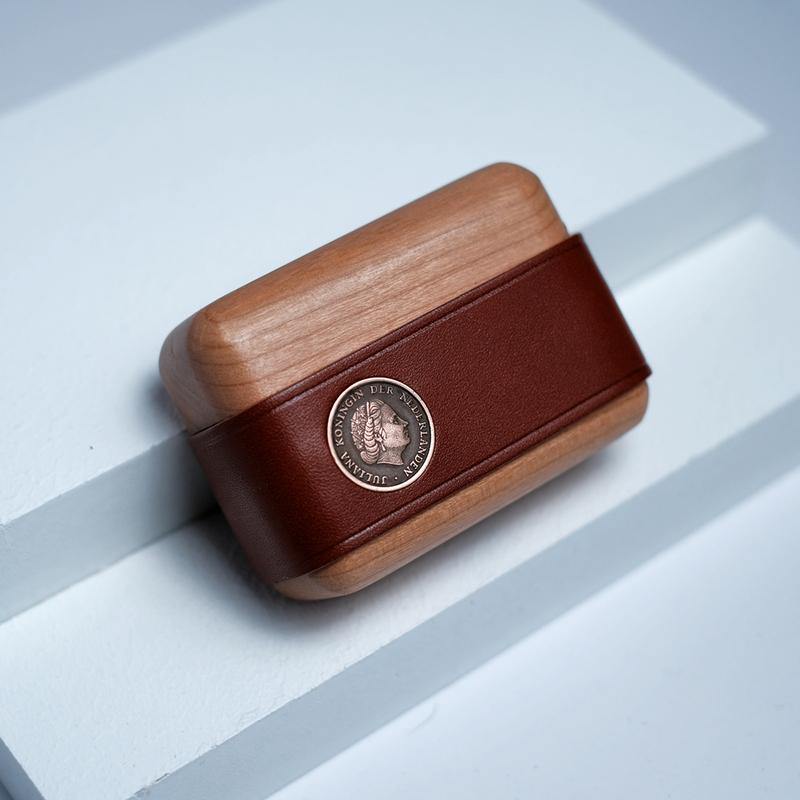 Handmade Sea Blue Leather Wood AirPods Pro Case Custom Leather AirPods Pro Case Airpod Case Cover