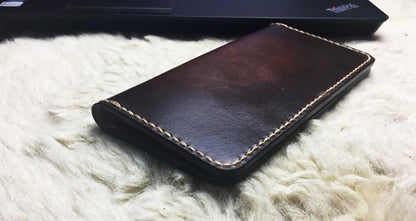 Vintage Leather Bifold Mens Long Wallet Coffee Leather Long Wallets for Men