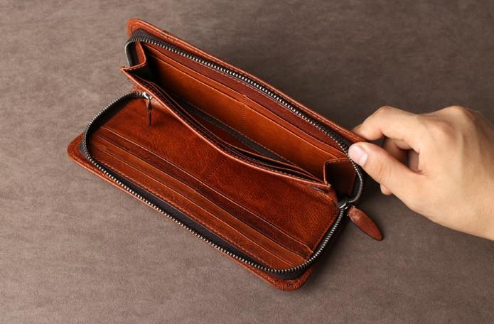 Genuine Leather Mens Cool Long Leather Wallet Cards Phone Zipper Clutch Wristlet Wallet for Men