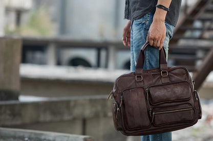 Leather Mens Large Briefcase Work Bag Travel Bag Business Bag for Men