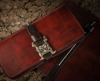 Handmade Leather Mens Clutch Wallet Cool Leather Wallet Long Phone Wallets for Men