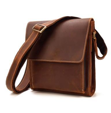 Brown Leather Messenger Bag Men's Vertical Side Bag Small Vertical HandBag Courier Bag For Men