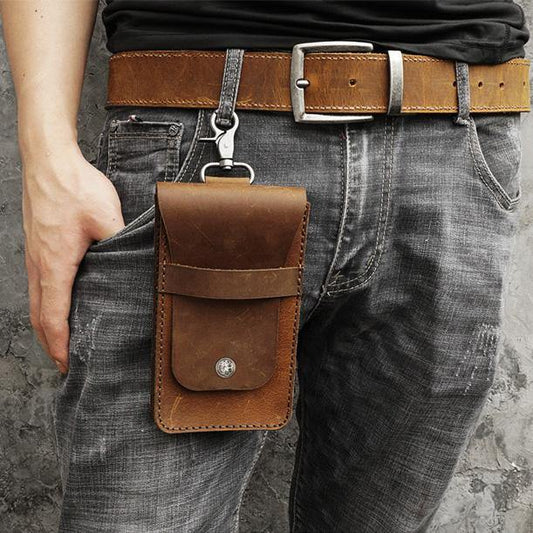 Handmade Brown LEATHER MEN Slim Belt Pouch Waist BAG Slim Belt Bag FOR MEN