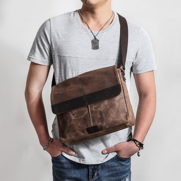 Casual Waxed Canvas Leather Men's Side Bag Shoulder Bag Messenger Bag For Men