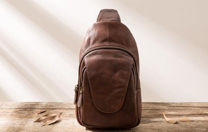 Coffee Leather Mens Sling Bag Sling Shoulder Bags Sling Backpacks for men