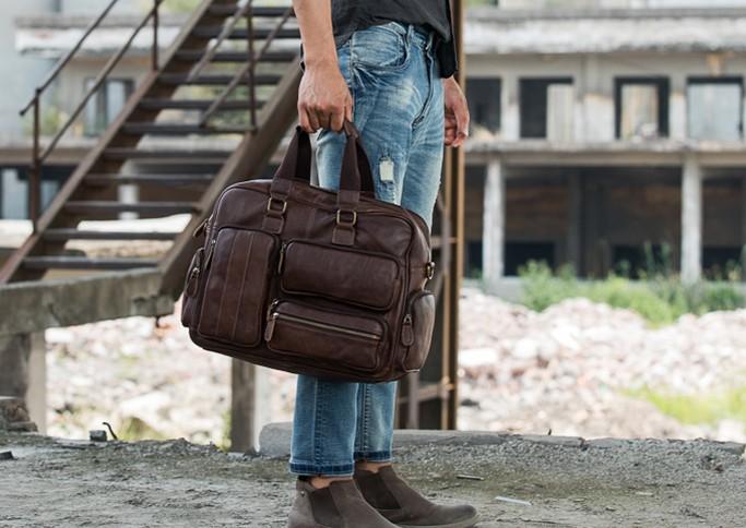 Leather Mens Large Briefcase Work Bag Travel Bag Business Bag for Men