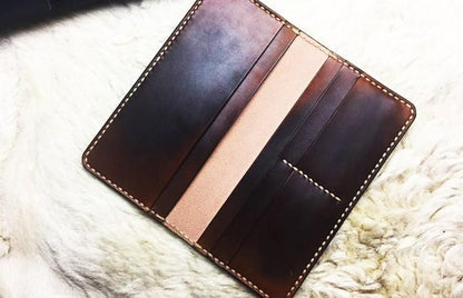 Vintage Leather Bifold Mens Long Wallet Coffee Leather Long Wallets for Men