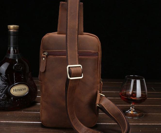 Vintage Leather Mens Sling Shoulder Bag Sling Bag Chest Bag Sling Backpack for men