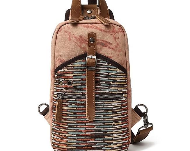 Rustic Canvas Leather Mens Sling Bag Chest Bag One Shoulder Pack for men