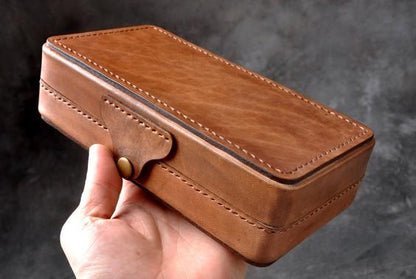 Handmade Leather Mens Box Wallet Wristlet Clutch Wallet Cigarette Box for Men