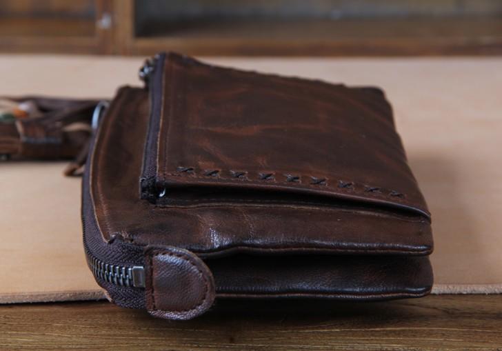 Handmade Genuine Leather Mens Cool Long Leather Wallet Zipper Clutch Wristlet Wallet for Men