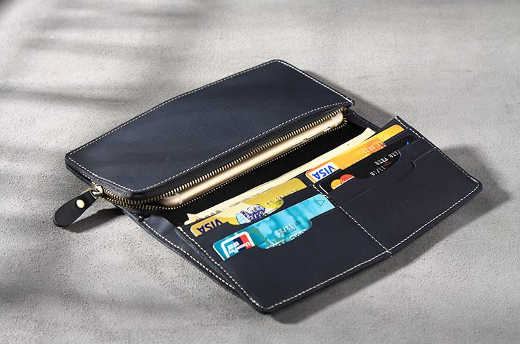 Handmade Leather Mens Clutch Wallet Cool Leather Wallet Long Phone Wallets for Men