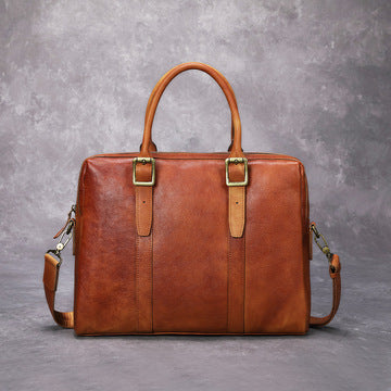 Brown Leather Mens Briefcase 13 inches Laptop Work Handbag Shoulder Business Bags For Men