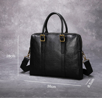 Black Leather Mens Briefcase 13 inches Laptop Work Handbag Shoulder Business Bags For Men