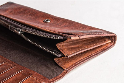 Handmade Leather Mens Cool Long Leather Wallet Bifold Clutch Wallet for Men