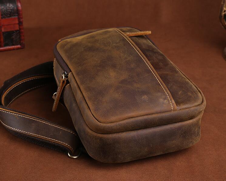 Leather Sling Bag for Men Vintage Chest Crossbody Bag For Men