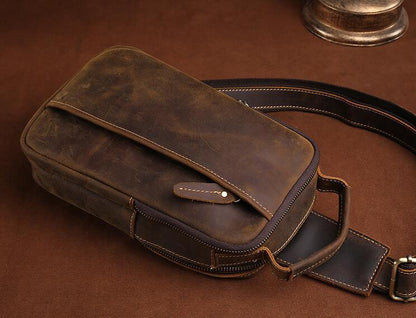 Leather Sling Bag for Men Vintage Chest Crossbody Bag For Men