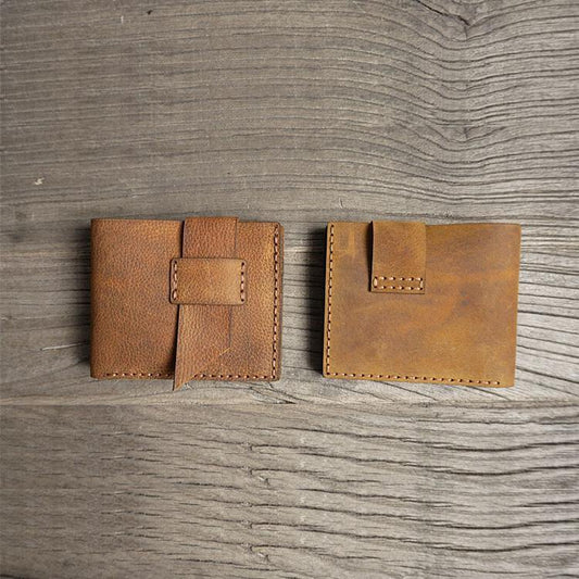 Handmade Brown Leather Mens Bifold Billfold Wallets Slim Brown Small Wallet for Men