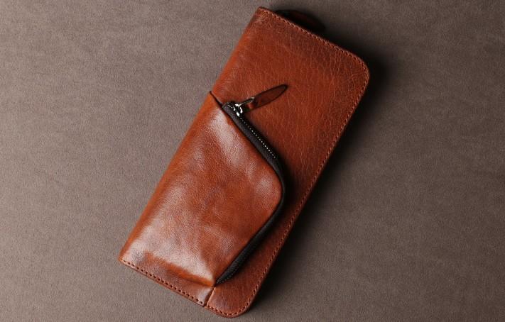 Genuine Leather Mens Cool Long Leather Wallet Cards Phone Zipper Clutch Wristlet Wallet for Men