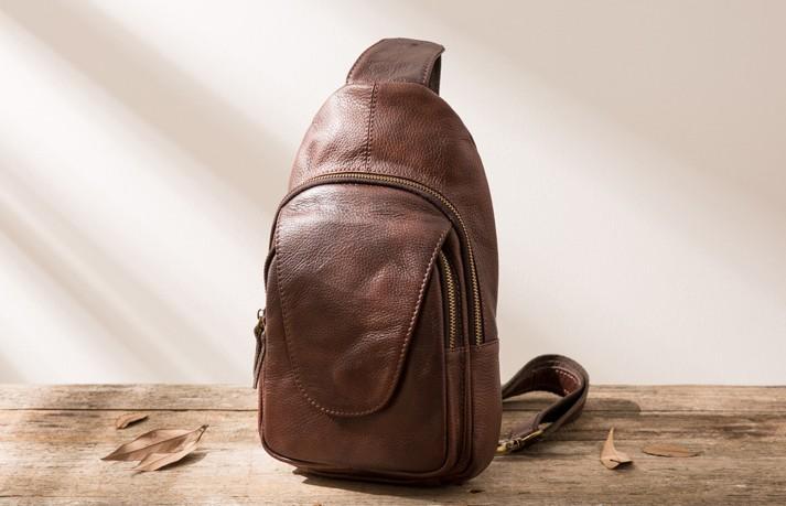 Coffee Leather Mens Sling Bag Sling Shoulder Bags Sling Backpacks for men