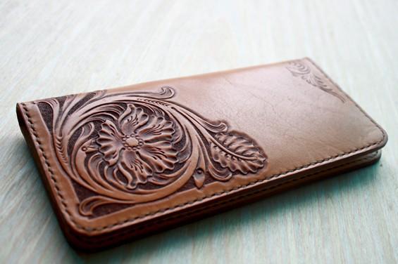 Handmade Leather Vintage Tooled Floral Mens Long Wallets Cool Long Wallet for Men