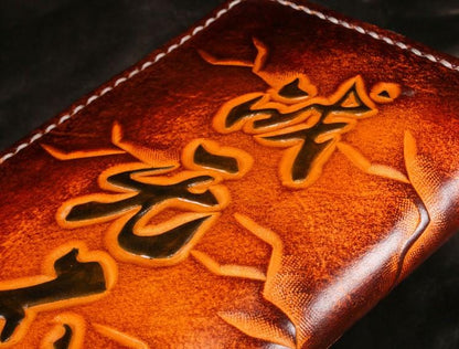 Handmade Leather Men Tooled Monkey King Cool Leather Wallet Long Phone Wallets for Men