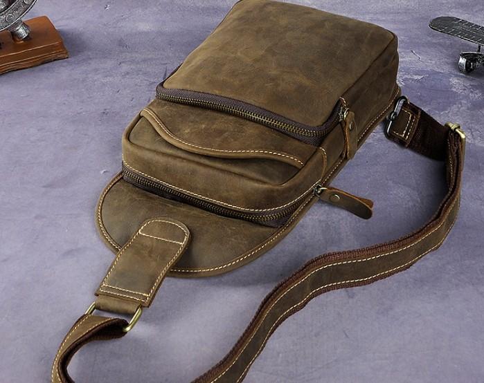 Vintage Leather Mens One Shoulder Backpack Sling Bag Chest Bag Sling Backpack for men