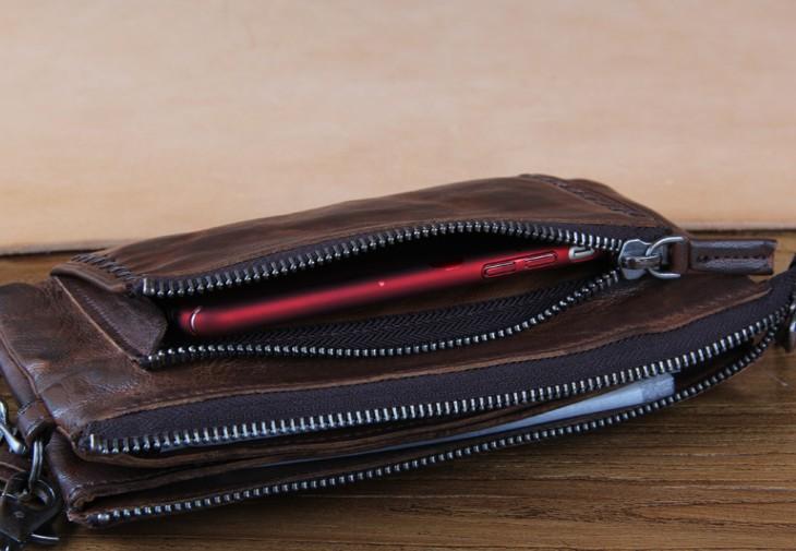 Handmade Genuine Leather Mens Cool Long Leather Wallet Zipper Clutch Wristlet Wallet for Men