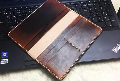 Vintage Leather Bifold Mens Long Wallet Coffee Leather Long Wallets for Men