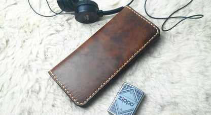 Vintage Coffee Leather Bifold Mens Long Wallet Leather Long Wallets for Men