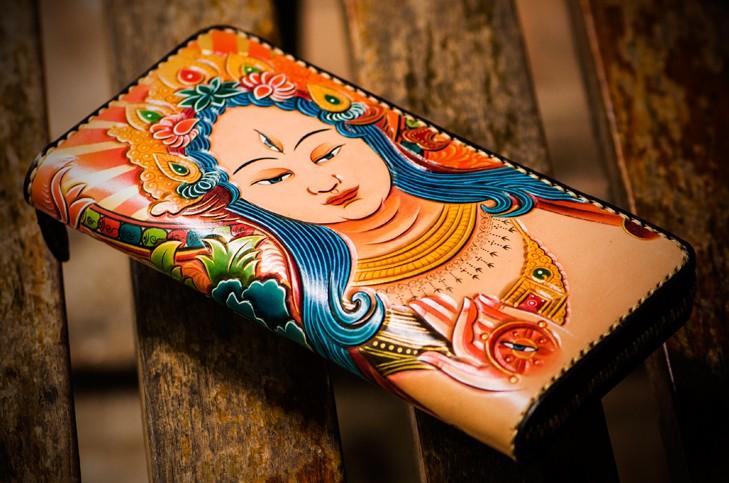 Handmade Leather Men Tooled White Tara Cool Leather Wallet Long Phone Clutch Wallets for Men