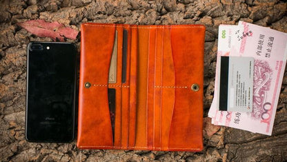 Handmade Leather Mens Clutch Wallet Cool Leather Wallet Long Phone Wallets for Men