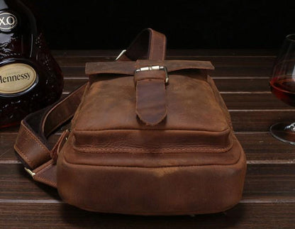 Vintage Leather Mens Sling Shoulder Bag Sling Bag Chest Bag Sling Backpack for men