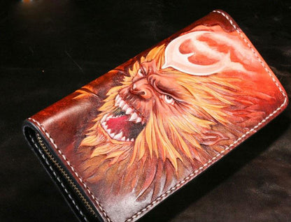 Handmade Leather Men Tooled Monkey King Cool Leather Wallet Long Phone Wallets for Men