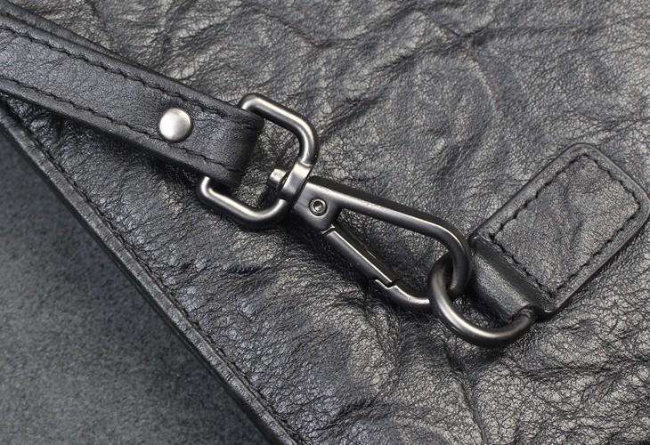 Handmade Leather Black Mens Clutch Cool Slim Wallet Zipper Clutch Wristlet Wallet for Men