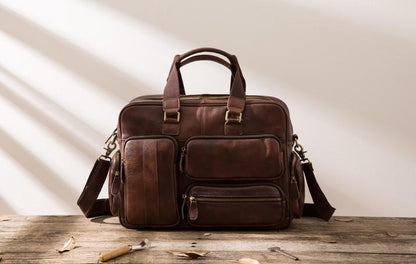 Leather Mens Large Briefcase Work Bag Travel Bag Business Bag for Men