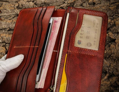 Handmade Leather Mens Clutch Wallet Cool Leather Wallet Long Phone Wallets for Men