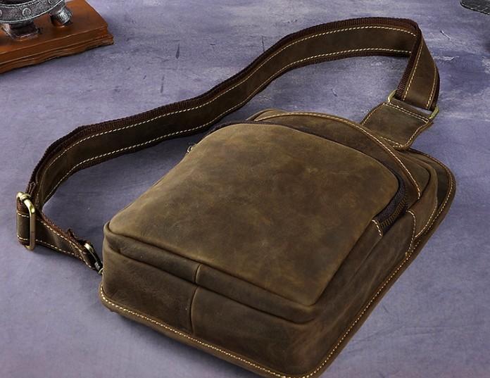 Vintage Leather Mens One Shoulder Backpack Sling Bag Chest Bag Sling Backpack for men