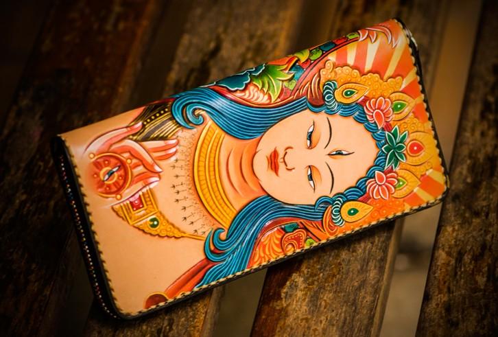 Handmade Leather Men Tooled White Tara Cool Leather Wallet Long Phone Clutch Wallets for Men