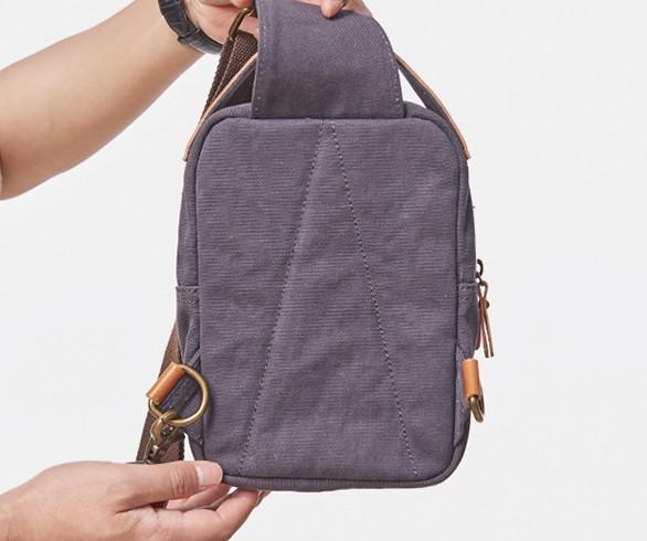 Cool Gray Canvas Leather Mens Sling Bag Chest Bag One Shoulder Pack for men