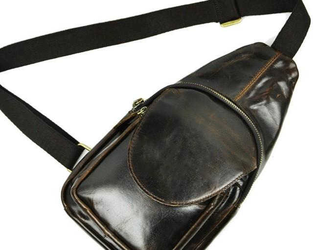 Vintage Leather Mens Sling Bag One Shoulder Backpack Chest Bag Sling Backpack for men