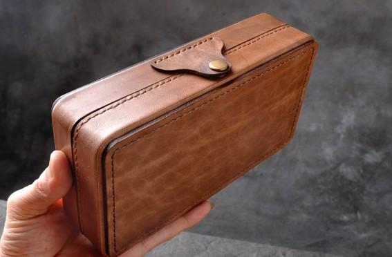 Handmade Leather Mens Box Wallet Wristlet Clutch Wallet Cigarette Box for Men