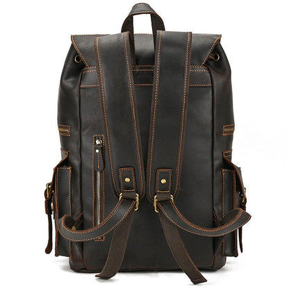 Large Coffee Leather Mens Travel Backpack 16¡®¡¯ Laptop Rucksack Vintage Hiking Backpack For Men