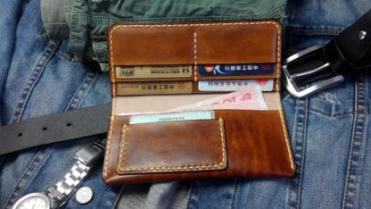 Vintage Brown Leather Bifold Mens Long Wallet Leather Long Wallets for Men