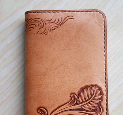 Handmade Leather Vintage Tooled Floral Mens Long Wallets Cool Long Wallet for Men