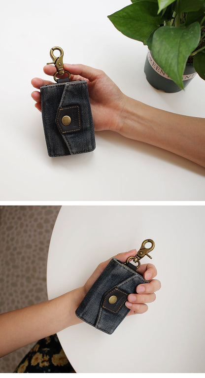 Vintage Denim Mens Keys Wallet Denim Key Holders With Belt Clip for Women